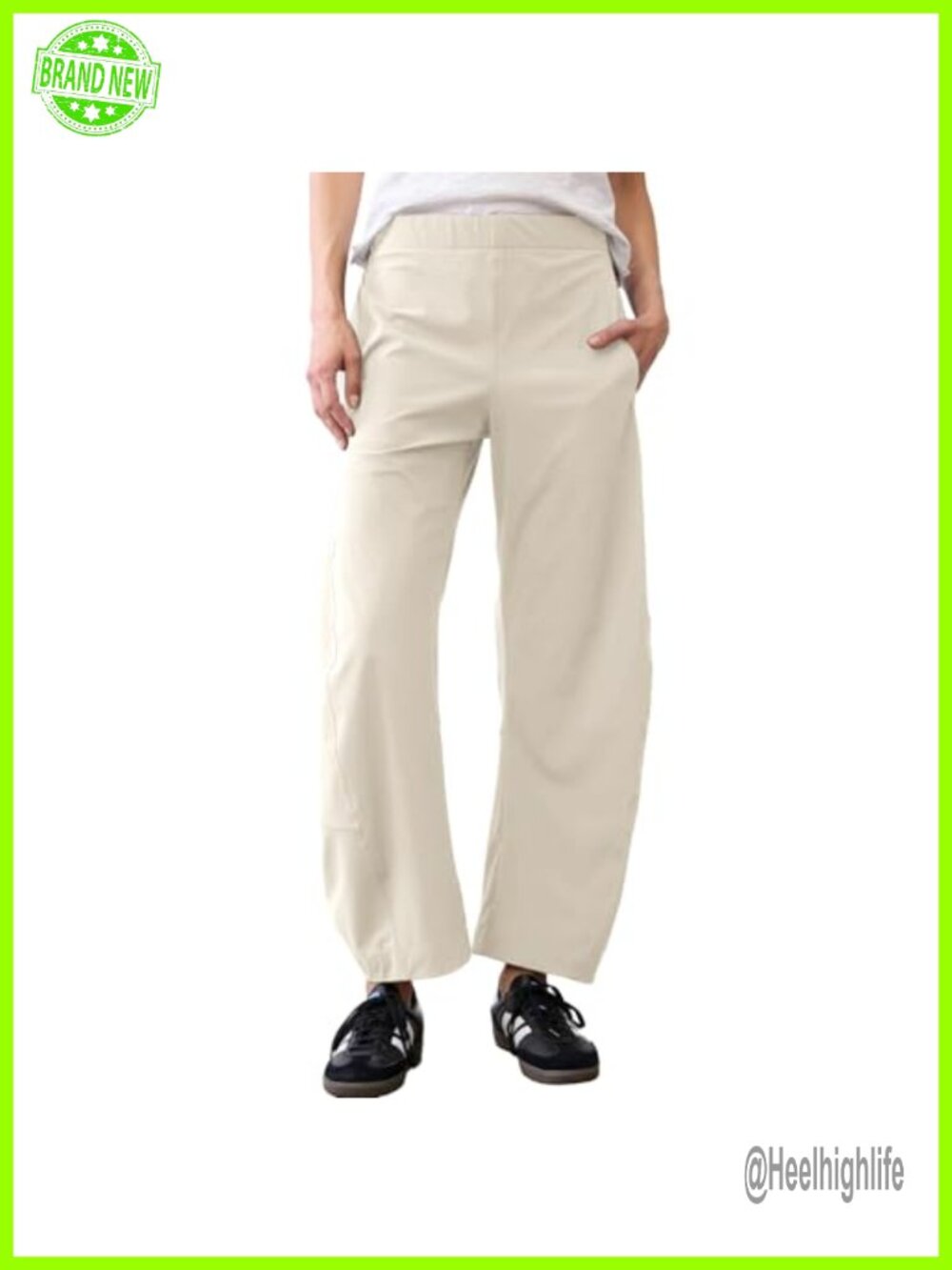 Women's High Waisted Barrel Ankle Pants Nylon Blend Work Trousers with Pockets